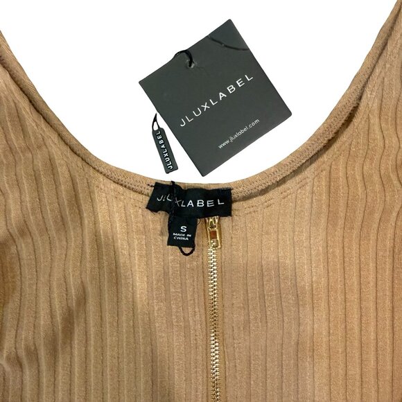JLUXLABEL Ribbed Tank Zip Front Bodysuit Caramel Tan Size Small - Picture 7 of 7